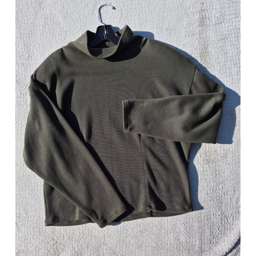 Vintage Express Tricot Olive Green Mock Neck Ribbed Knit L sweater Top